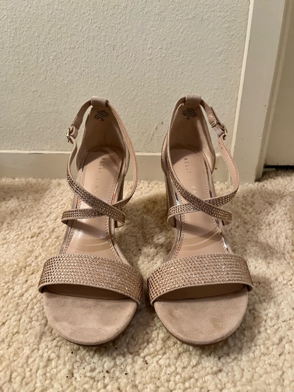 Kelly & Katie Blush Nude Rhinestone Strappy Heels